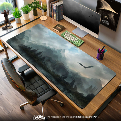 Skyrim Dragon Over Mountain Mouse Pad, Game Skyrim Gaming Desk Mat