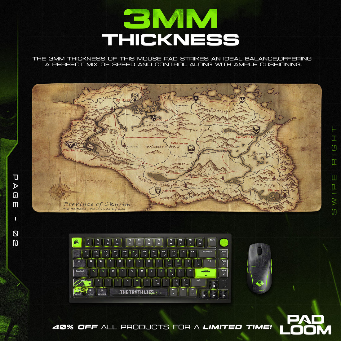 Skyrim Map Mouse Pad, Elder Scrolls Province Gaming Desk Mat