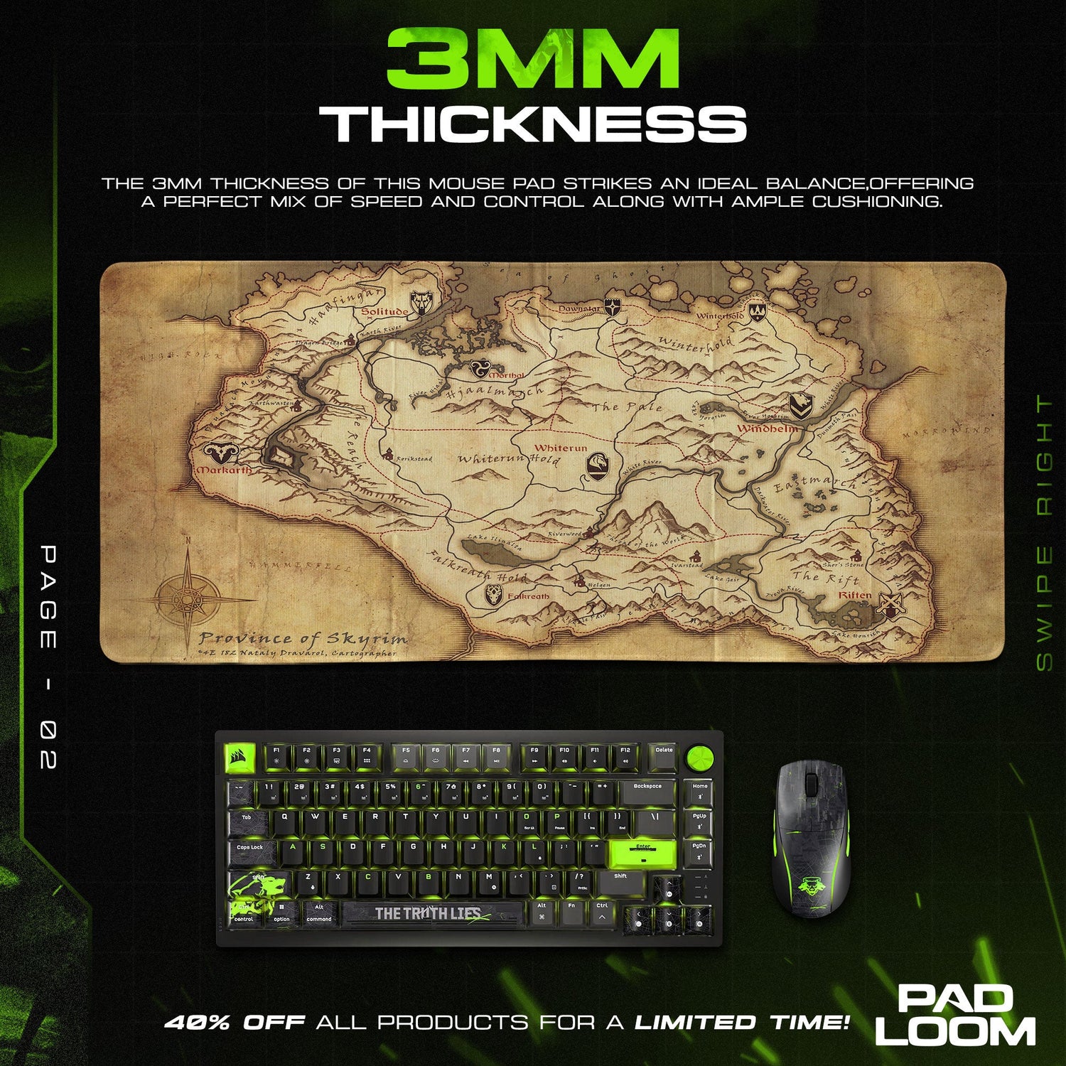 Skyrim Map Mouse Pad, Elder Scrolls Province Gaming Desk Mat Padloom