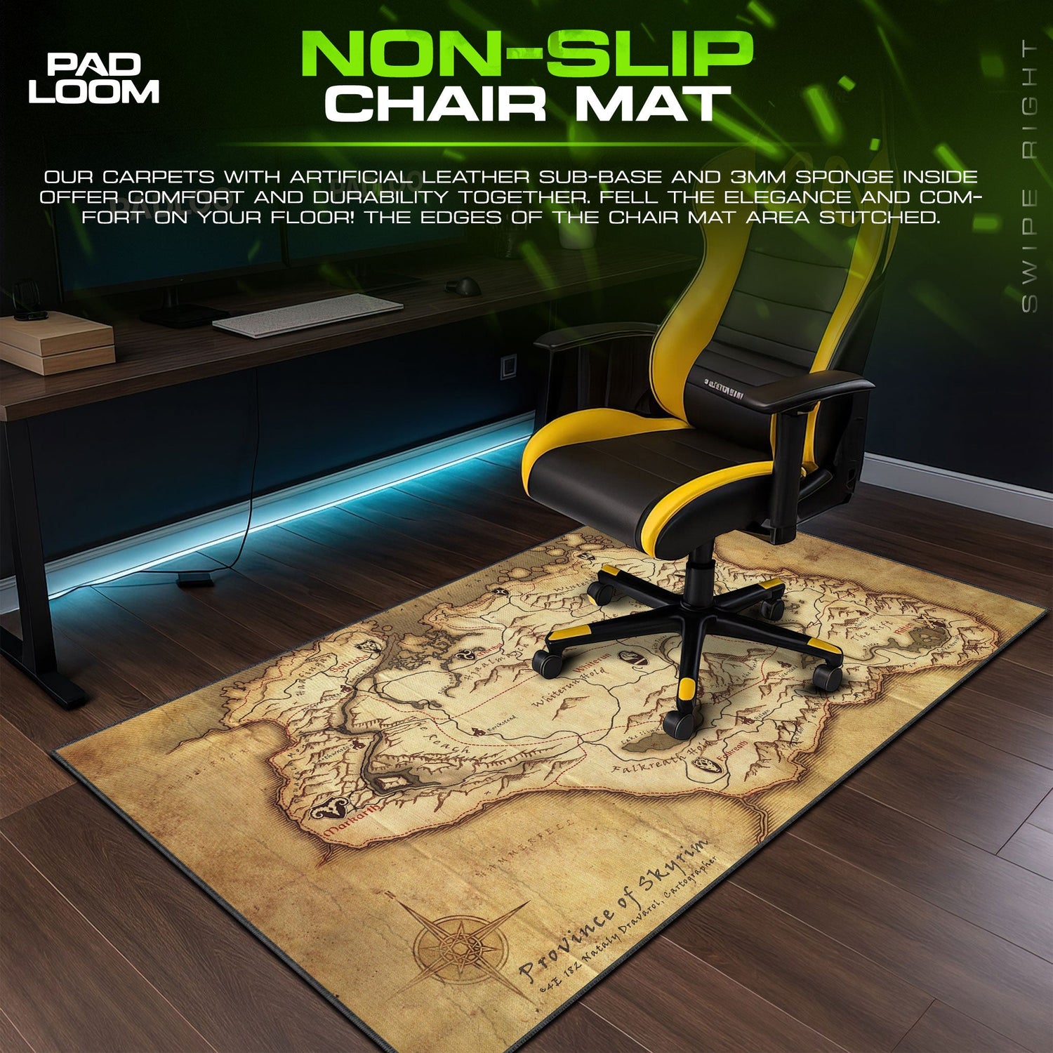 Skyrim Map Mouse Pad, Elder Scrolls Province Gaming Desk Mat Padloom