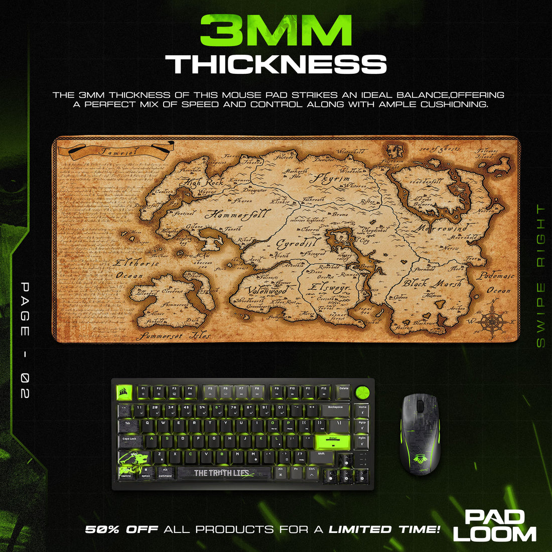 Skyrim Mouse Pad, Tamriel Map Gaming Desk Mat