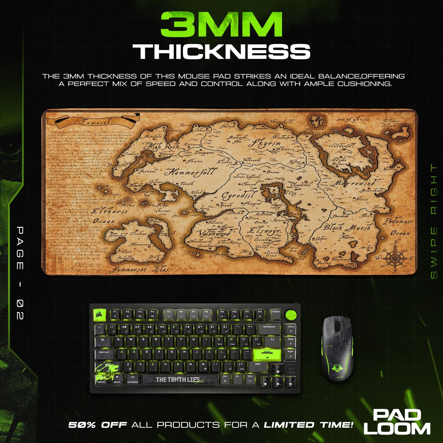 Skyrim Mouse Pad, Tamriel Map Gaming Desk Mat Padloom