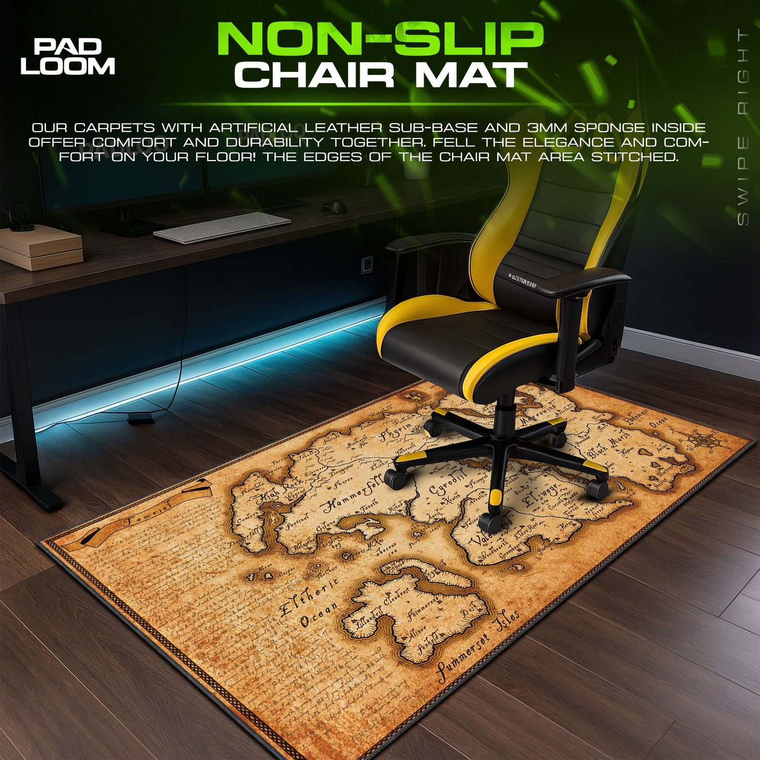 Skyrim Mouse Pad, Tamriel Map Gaming Desk Mat Padloom