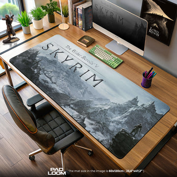 Skyrim Nordic Peaks Mouse Pad, Game Landscape Gaming Desk Mat