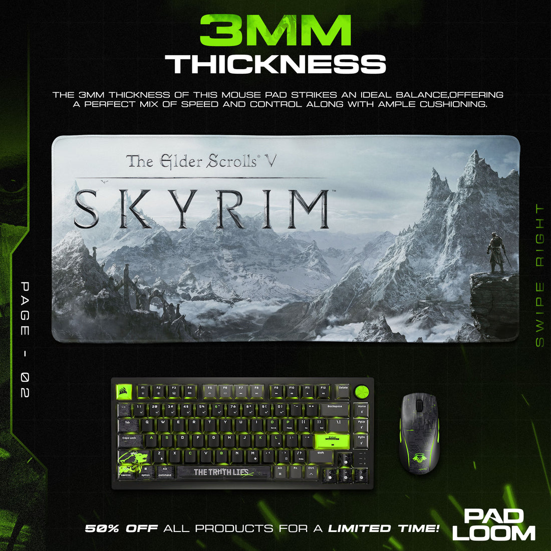 Skyrim Nordic Peaks Mouse Pad, Game Landscape Gaming Desk Mat