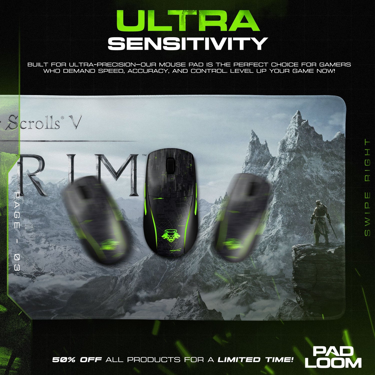 Skyrim Nordic Peaks Mouse Pad, Game Landscape Gaming Desk Mat Padloom