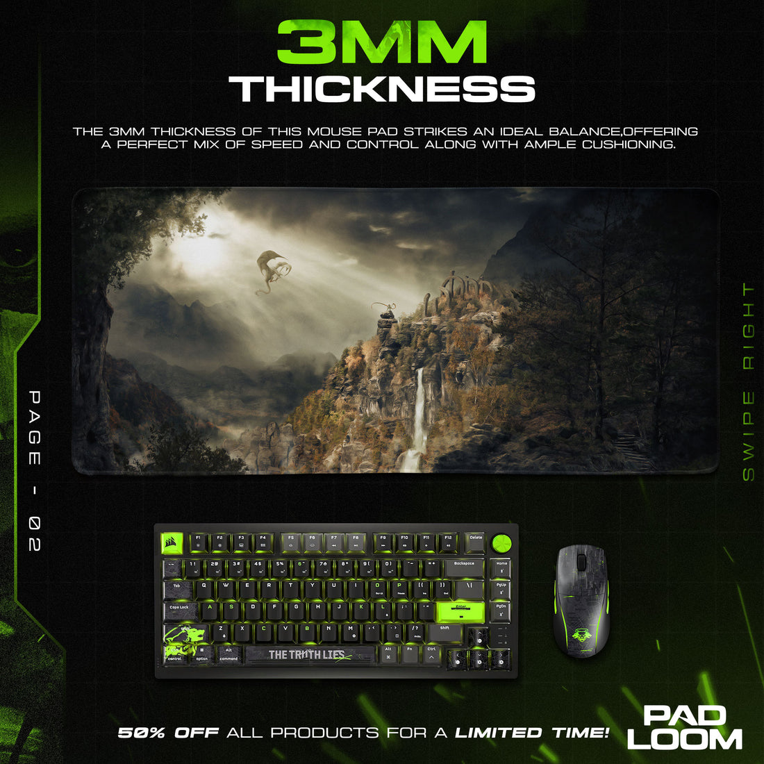 Skyrim Waterfall Ruins Mouse Pad, Game Fantasy Gaming Desk Mat