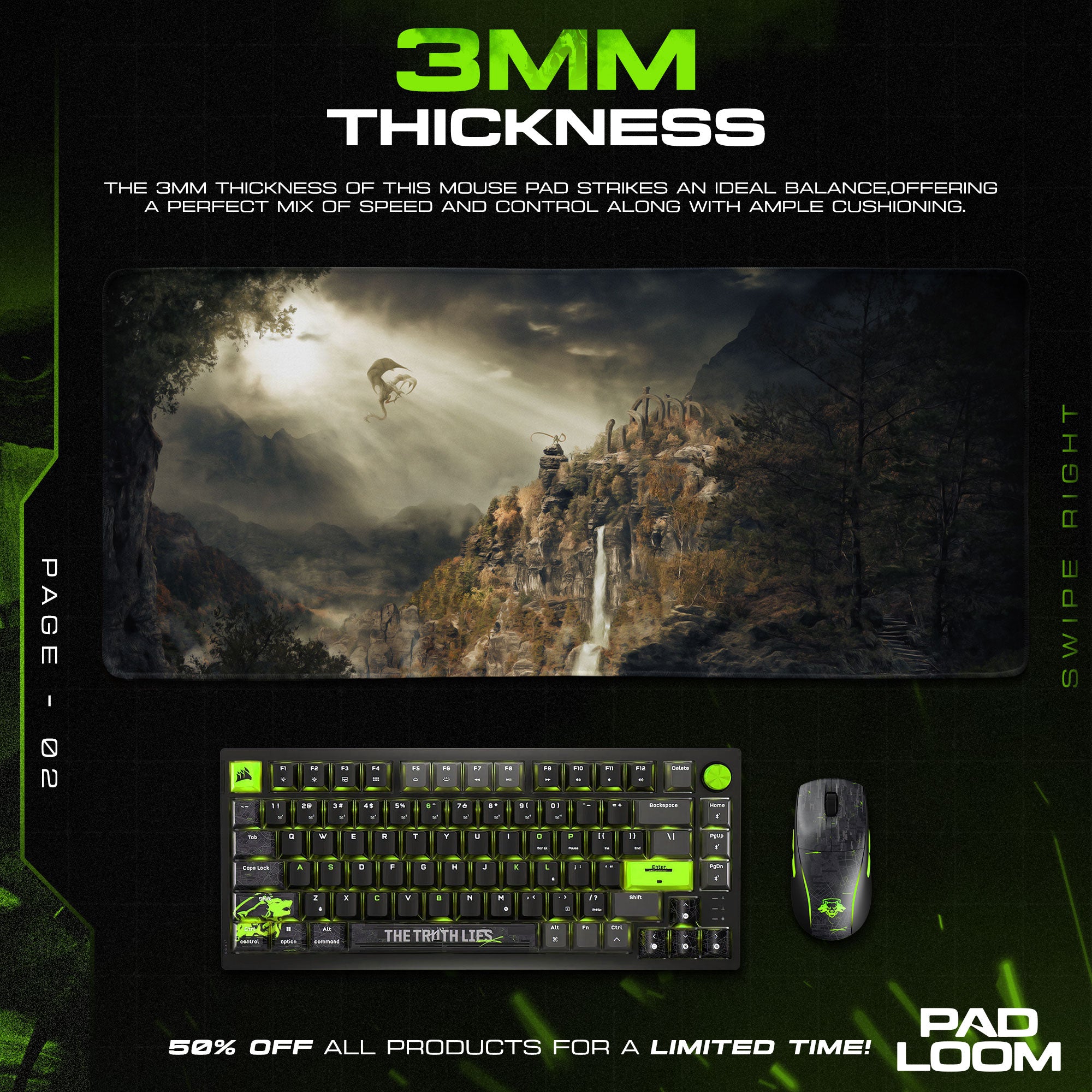 Skyrim Waterfall Ruins Mouse Pad, Game Fantasy Gaming Desk Mat