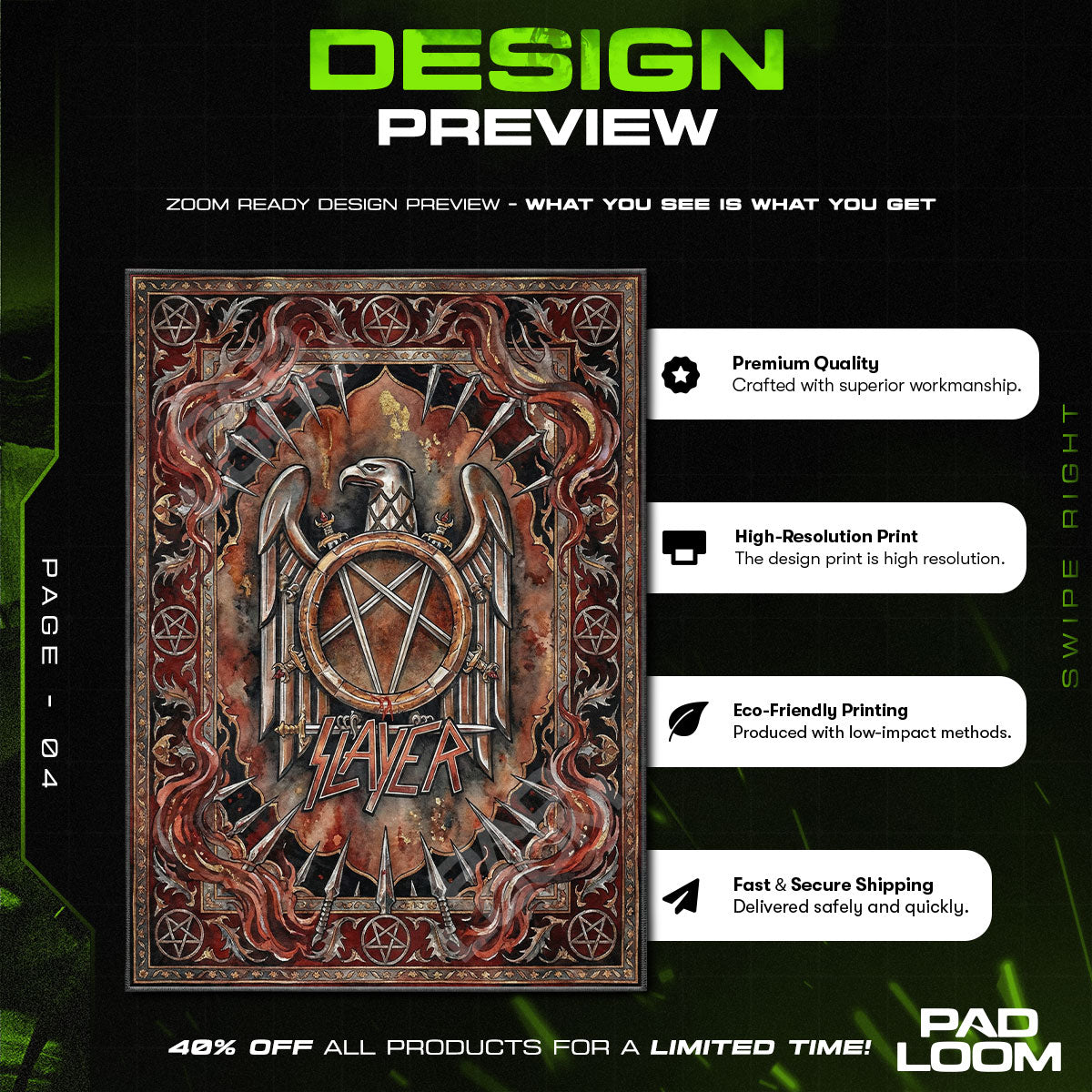 Slayer Eagle Crest Thrash Metal Area rug — main product view