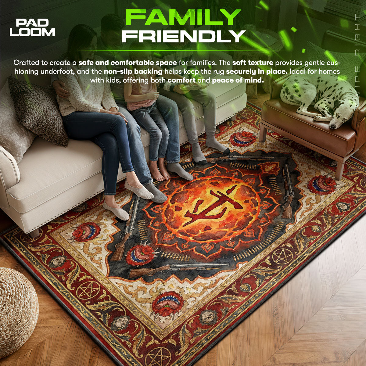 Slayer area rug showing full home decor artwork