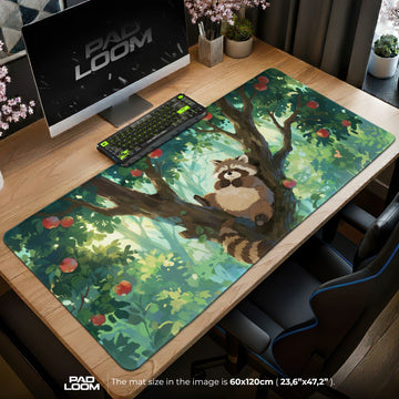 Sleeping Raccoon Apple Tree Mouse Pad – gaming desk mat by Padloom