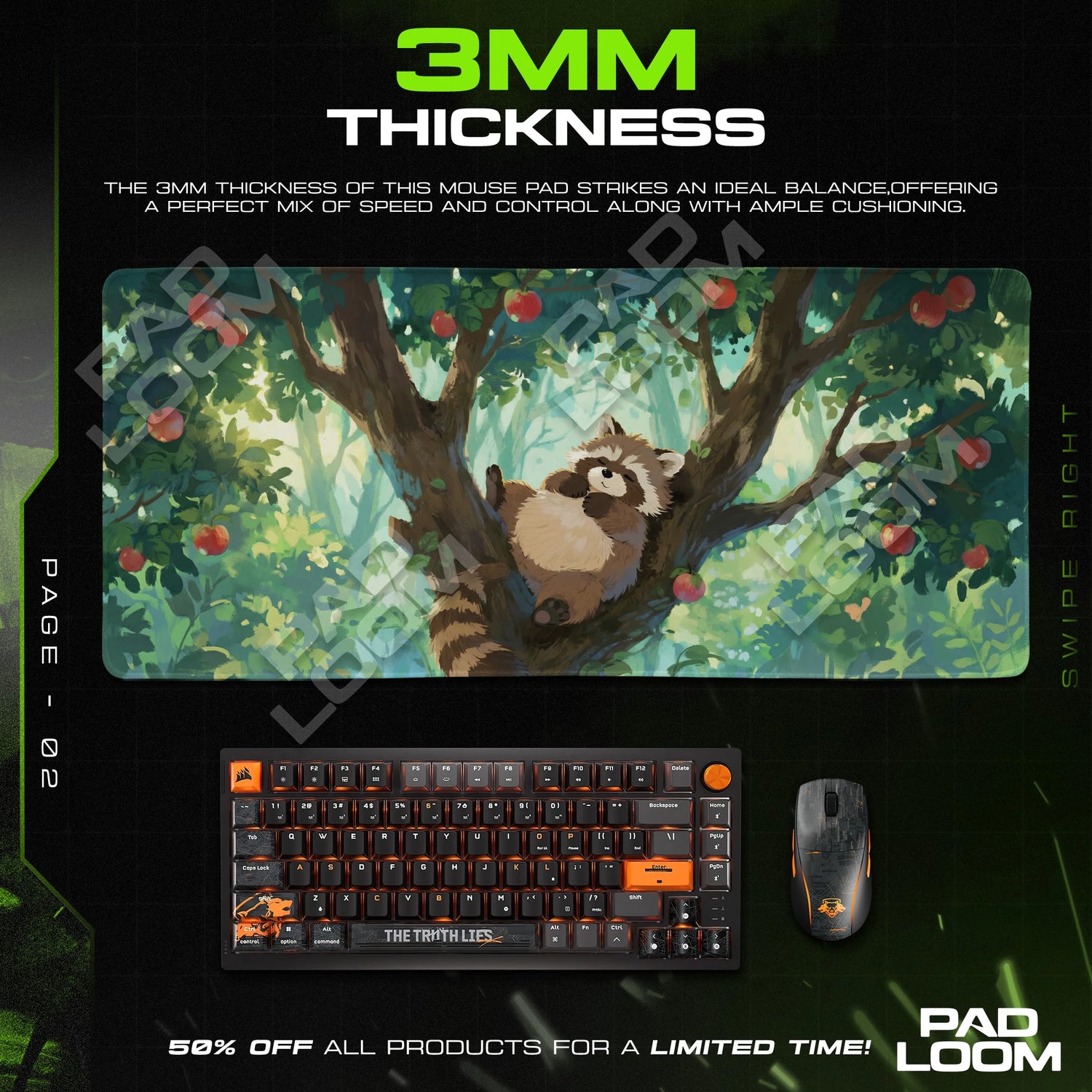 Sleeping Raccoon Apple Tree artwork close-up on the mouse pad surface