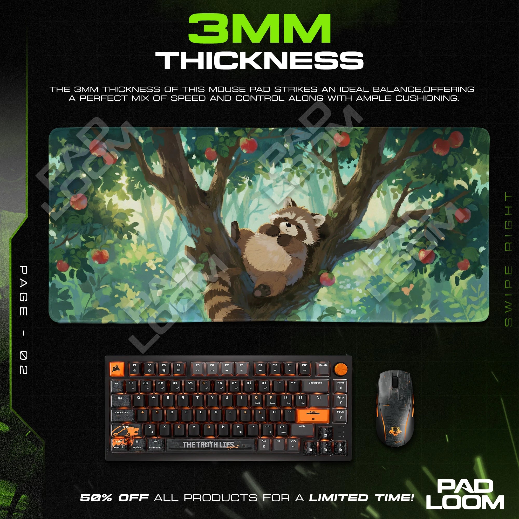 Sleeping Raccoon Apple Tree artwork close-up on the mouse pad surface