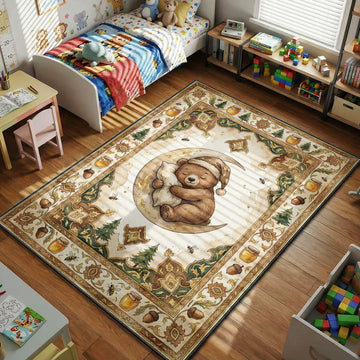 sleepy baby bear moon woodland nursery kids bedroom area rug