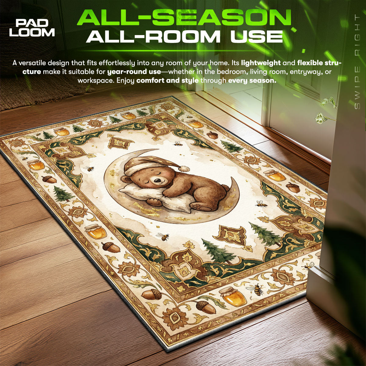 Sleepy Baby Bear Nursery Kids fan rug — premium quality print