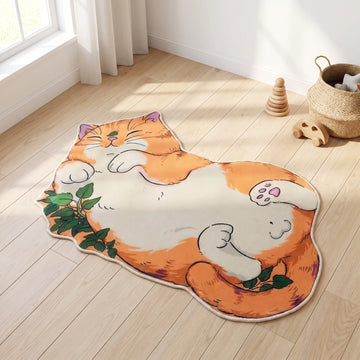 Sleepy Cat shaped area rug, die-cut kids room rug