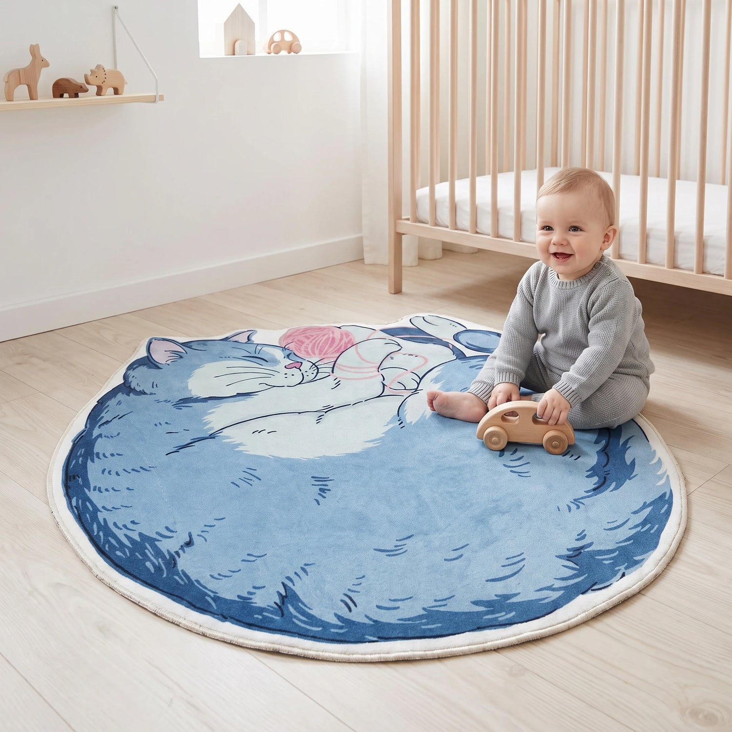 Sleepy Cat Rug - Shaped Nursery Area Rug