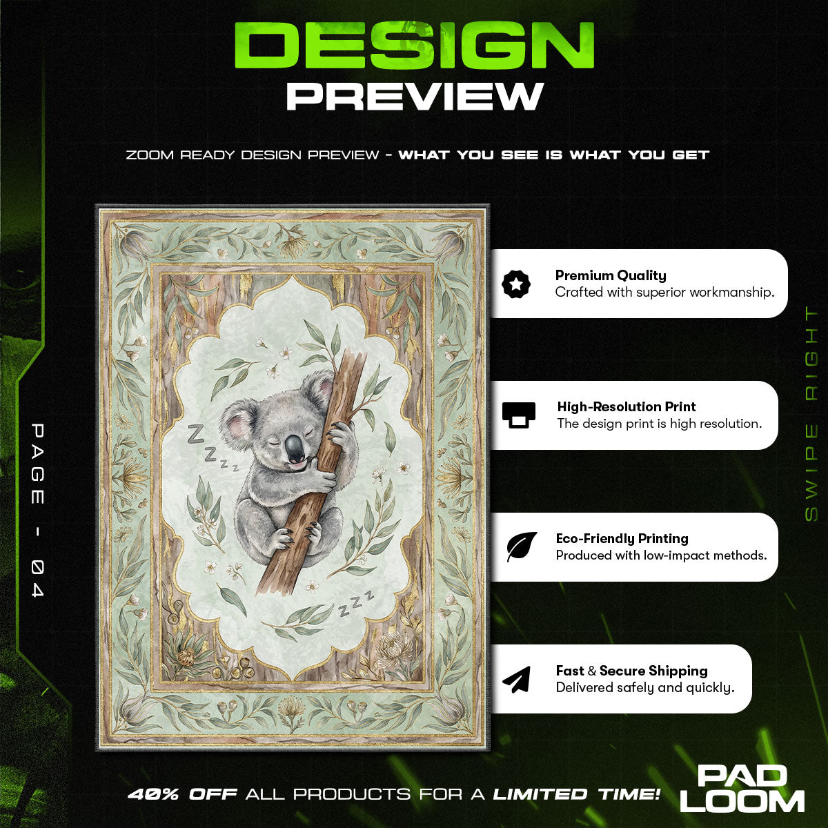 Sleepy Koala Rug - Eucalyptus Nursery & Kids Room Mat