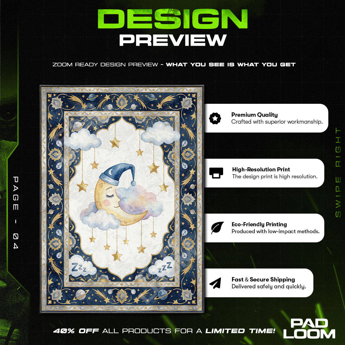 Sleepy Moon Stars Rug - Kids Floor Mat