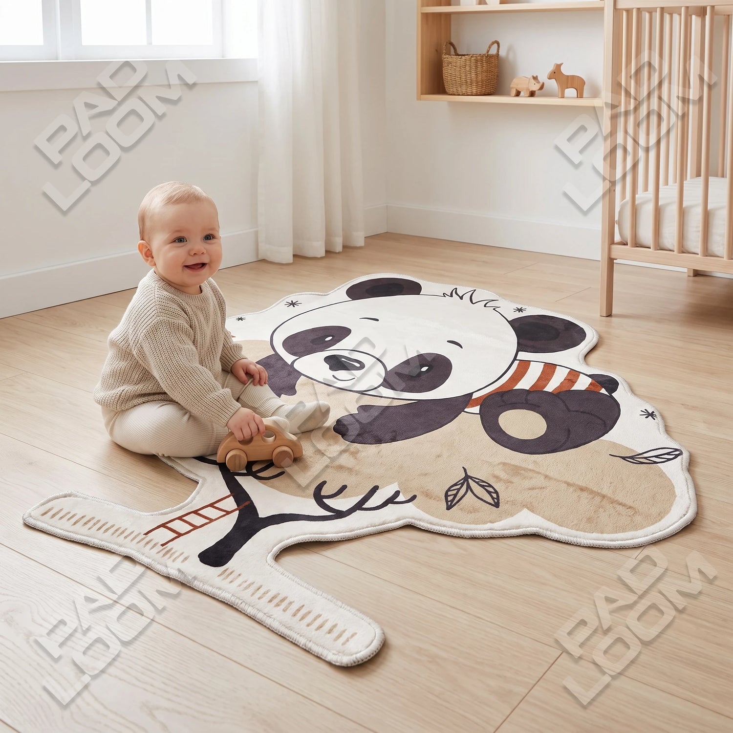 Sleepy Panda Rug - Shaped Nursery Area Rug