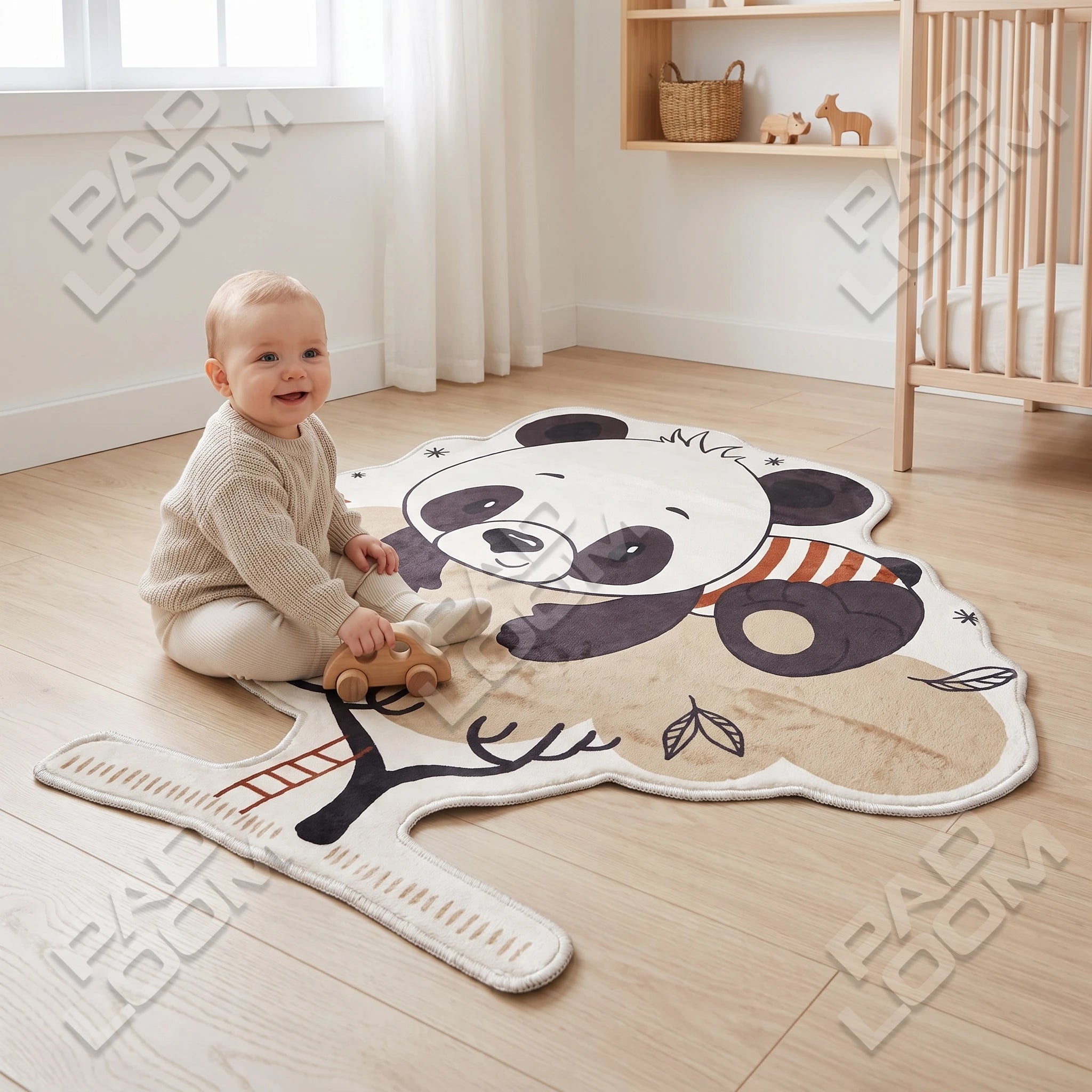 Sleepy Panda Rug - Shaped Nursery Area Rug