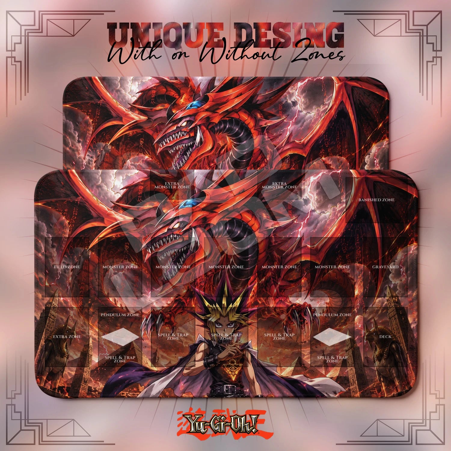 Slifer Sky Playmat – With Zones and Without Zones layouts compared