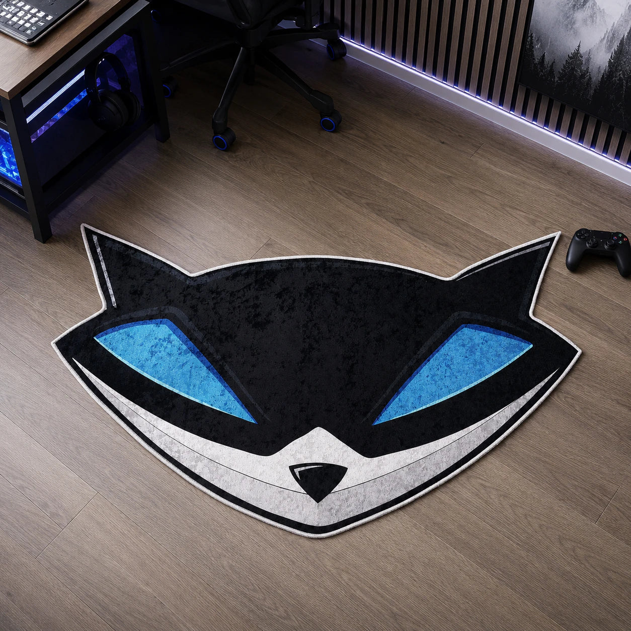 Sly Cooper shaped rug close-up, soft washable pile
