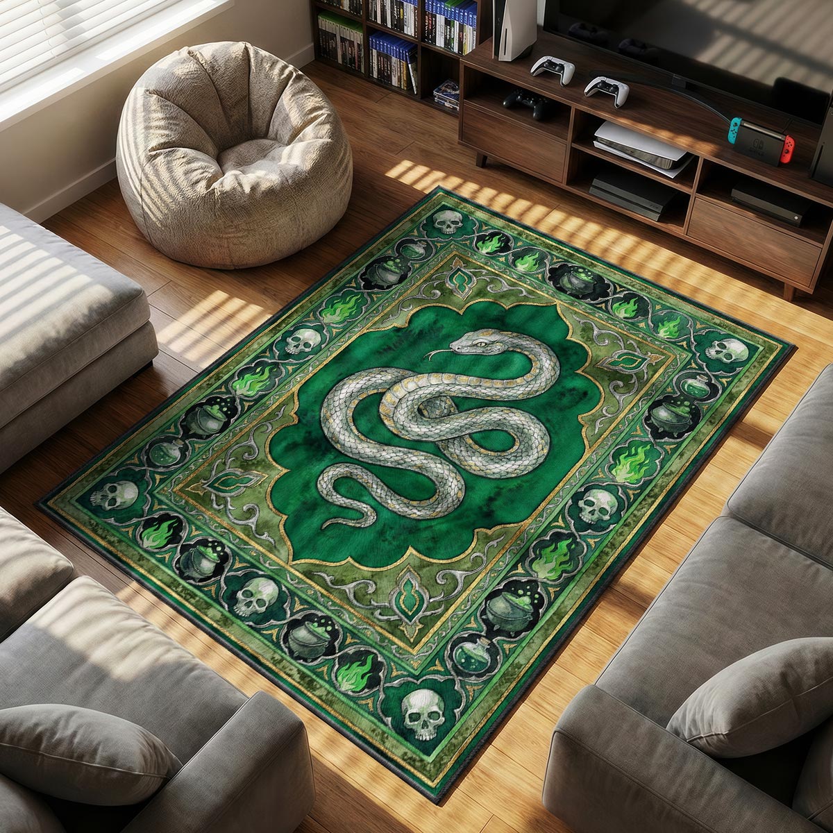 Slytherin Serpent themed area rug for home decor fans