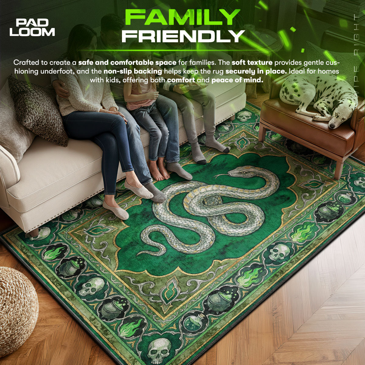 Slytherin area rug showing full home decor artwork