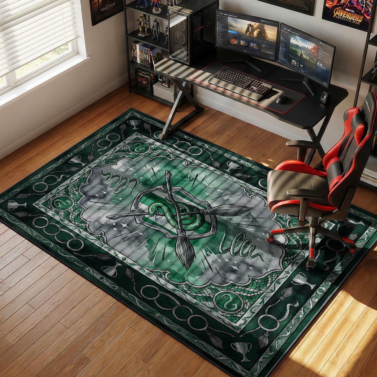 Slytherin Serpent Quidditch Harry Potter Room rug — main product view