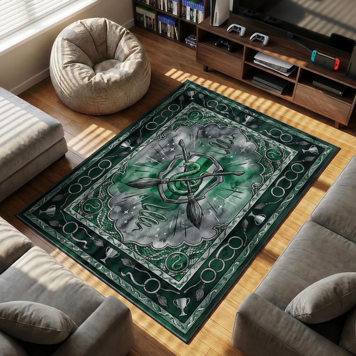Slytherin Serpent themed area rug for home decor fans