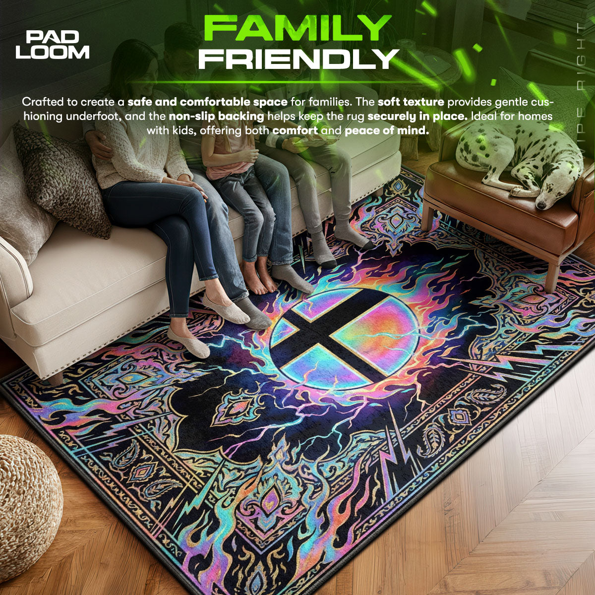 Smash area rug showing full home decor artwork