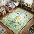 smiling daisy flower rainbow ladybugs bees kids bedroom area rug