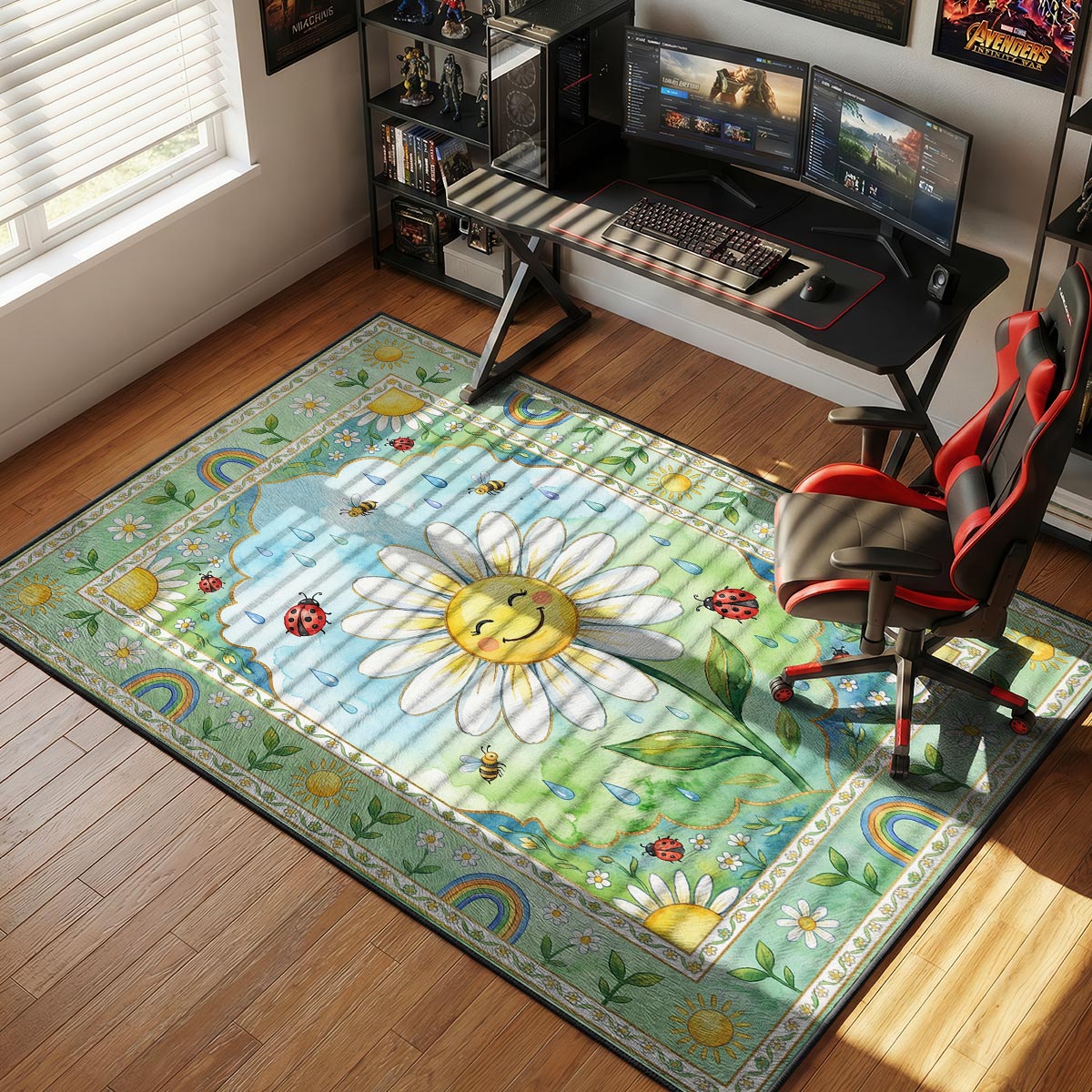 Smiling Daisy Garden Rug - Kids Room Floor Mat