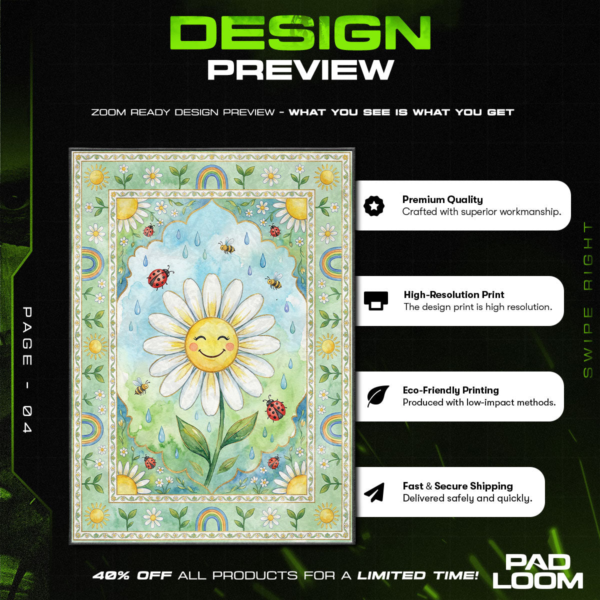 Smiling Daisy Garden Rug - Kids Room Floor Mat