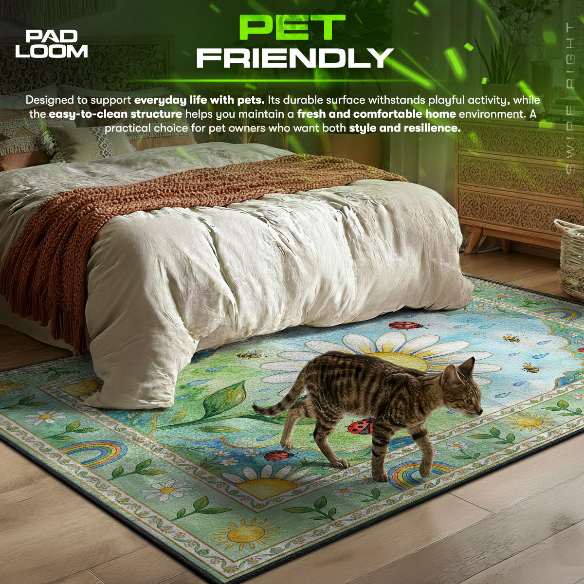 Smiling Daisy Garden Rug - Kids Room Floor Mat