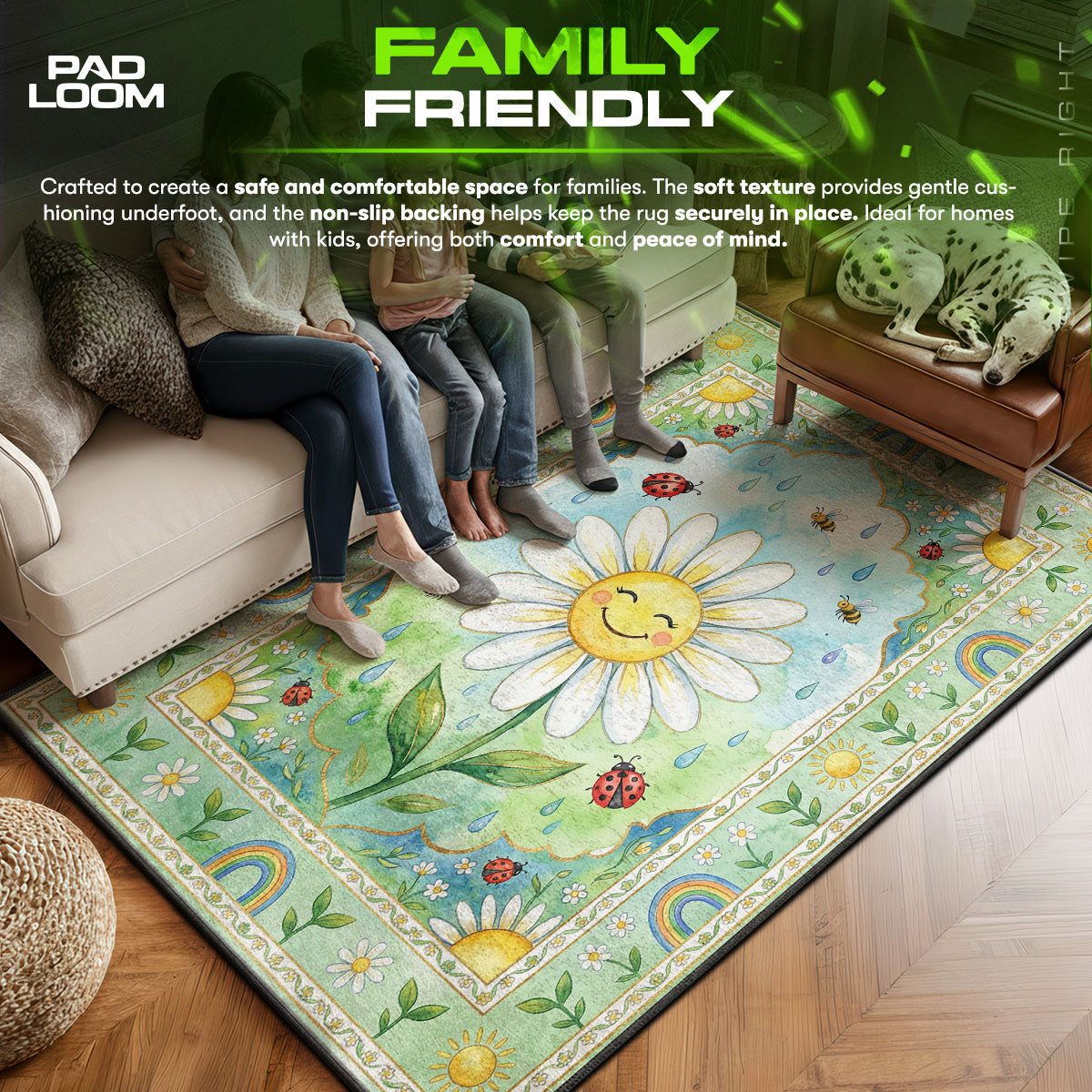 Smiling Daisy Garden Rug - Kids Room Floor Mat