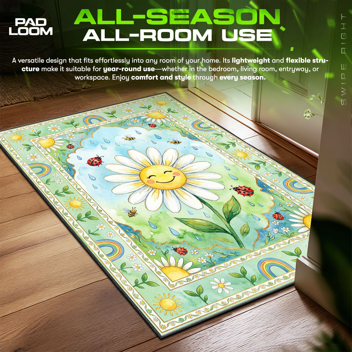 Smiling Daisy Garden Rug - Kids Room Floor Mat