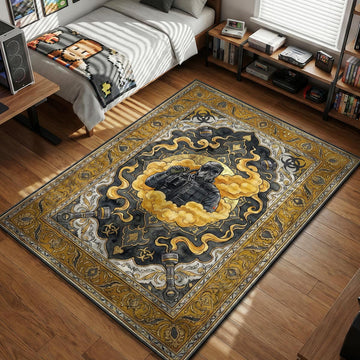 Smoke SAS operator from Rainbow Six Siege holding gas grenade surrounded by yellow toxic smoke gaming area rug and floor mat