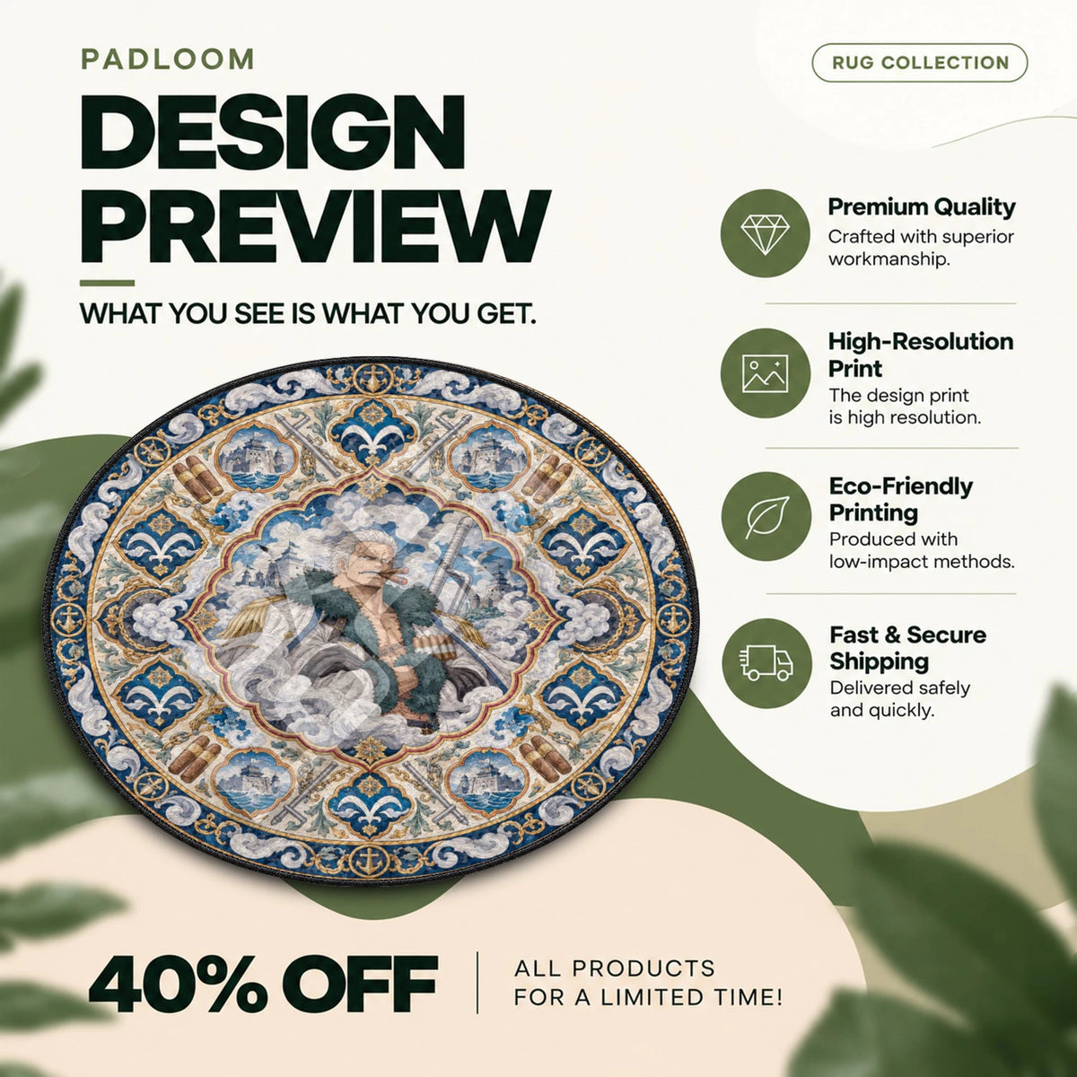 Smoker Cigar One Piece round rug full design preview