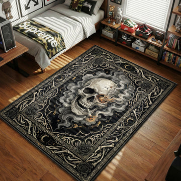 Padloom Smoking Skull Gothic Grey Black hypebeast area rug