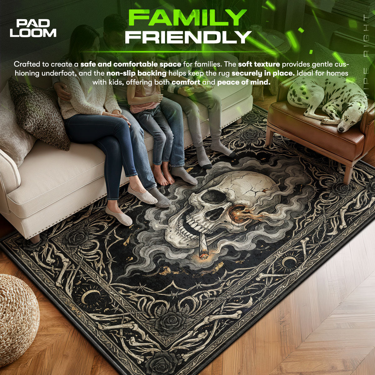 Smoking area rug showing full Gothic artwork