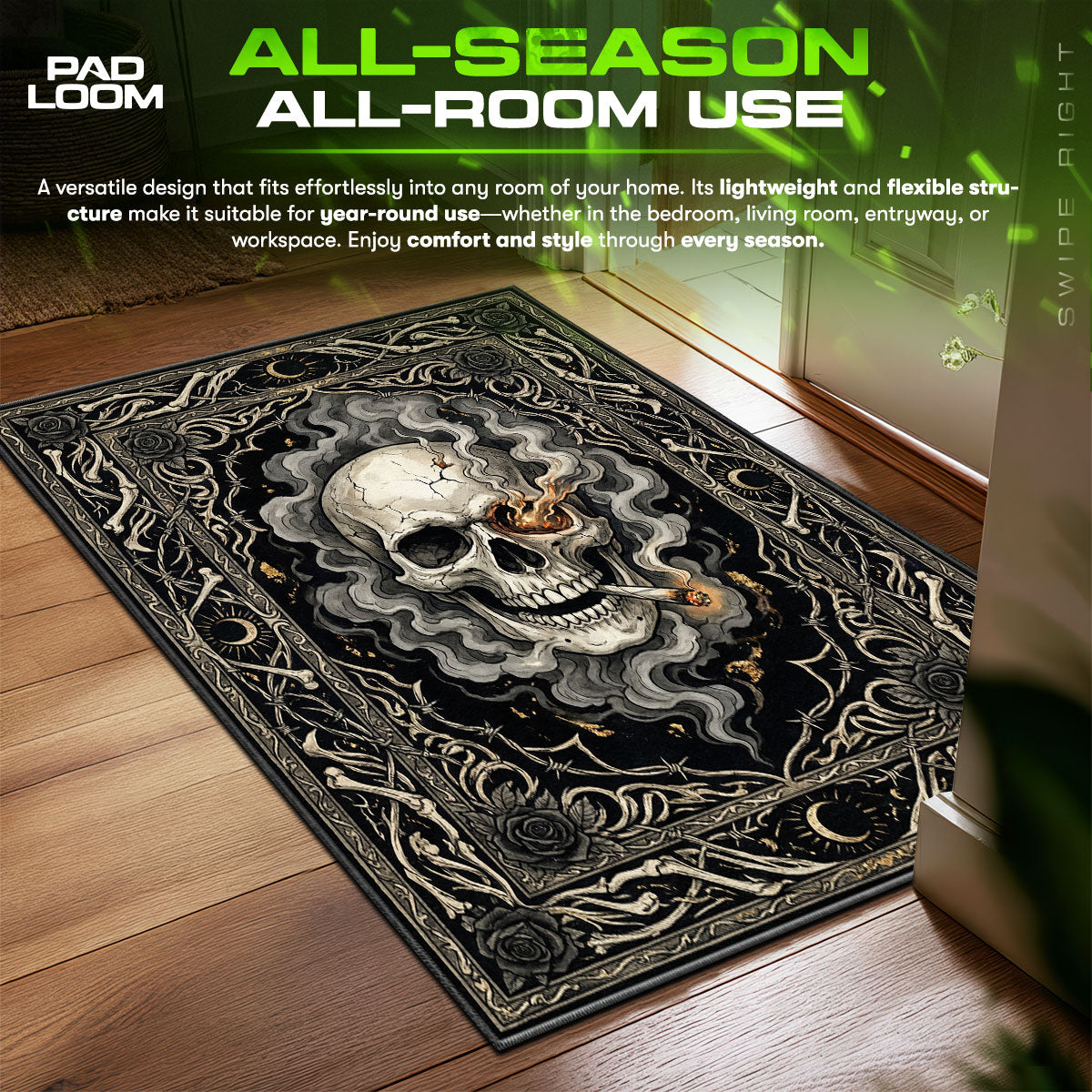 Smoking Skull Hype Floor fan rug — premium quality print