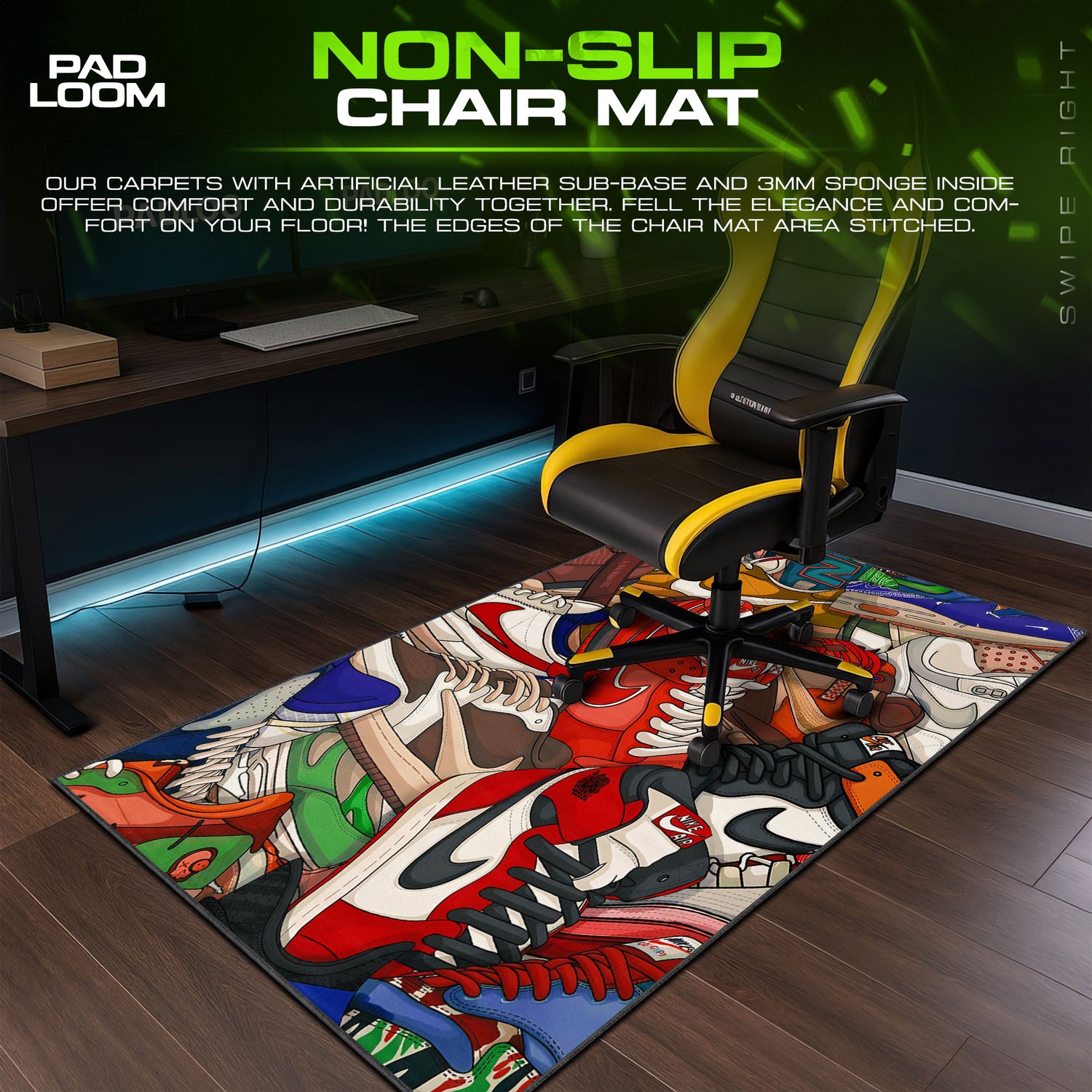 Sneakerhead desk mat showing full gaming artwork