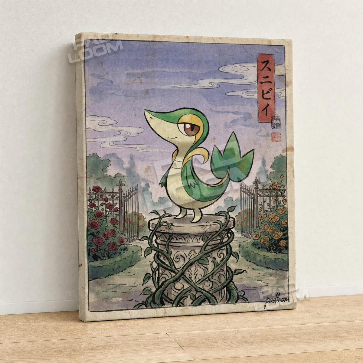 Snivy Rose Pokemon canvas wall art - gallery-wrapped canvas print, side view