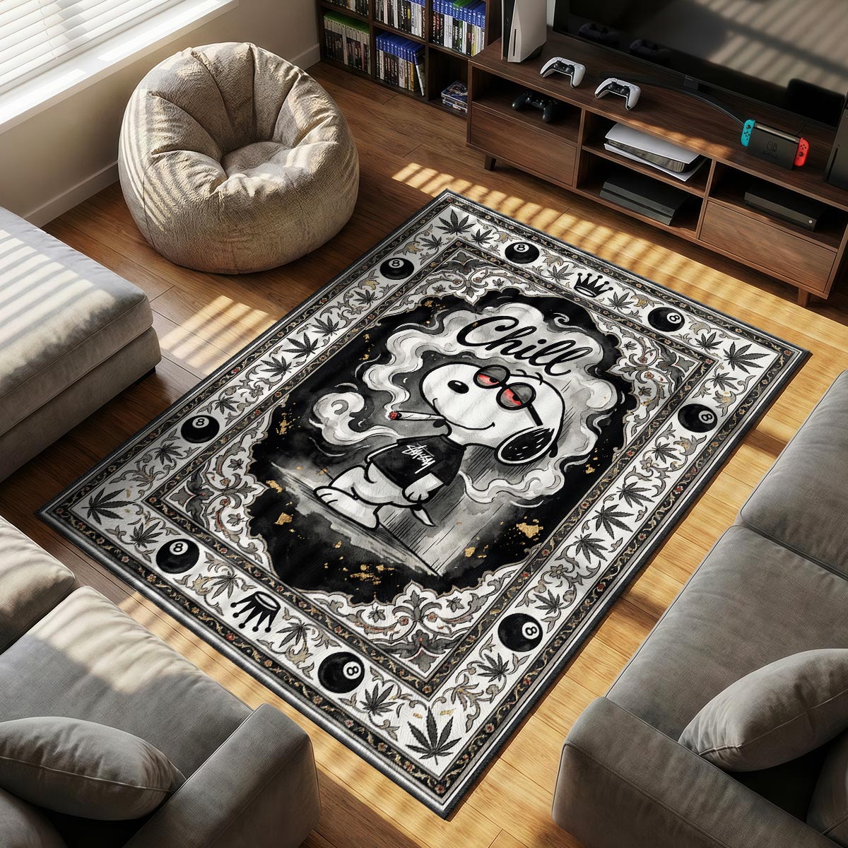 Snoopy Stussy themed area rug for home decor fans