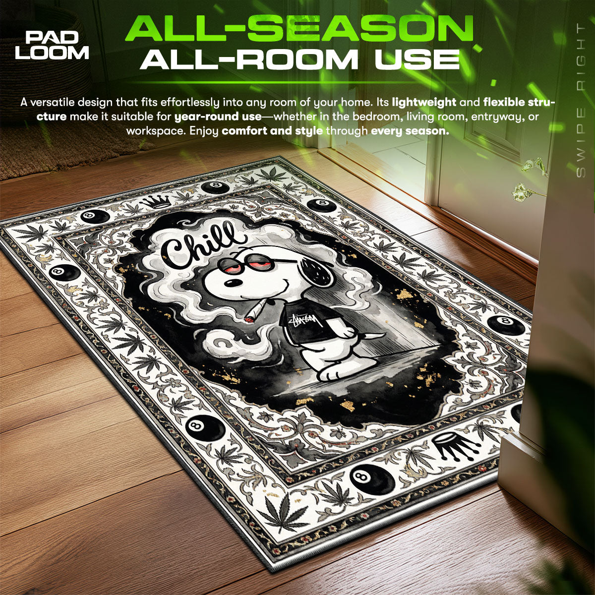 Snoopy Stussy Chill Smoker Hypebeast Floor fan rug — premium quality print