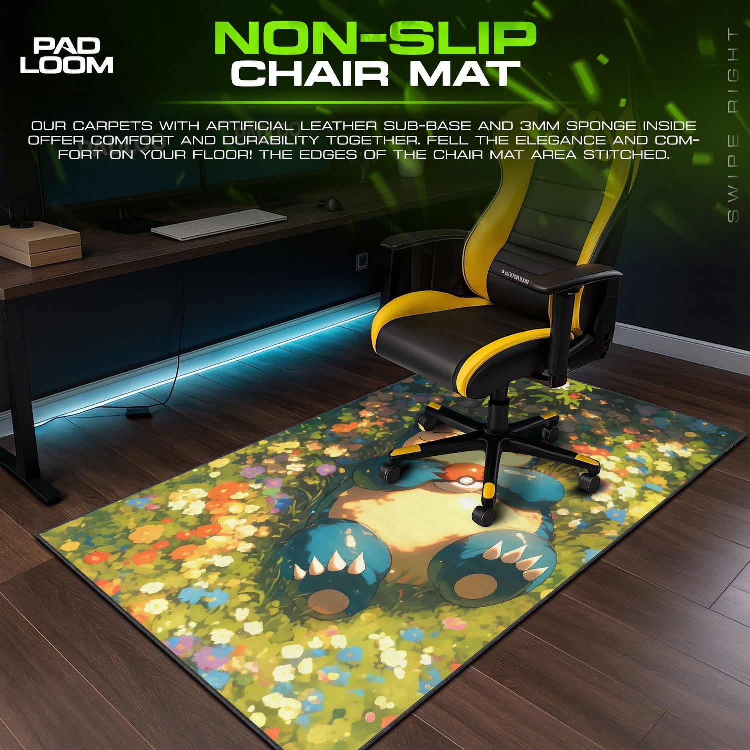 Snorlax Flower Field Mouse Pad, Pokémon Relaxed Gaming Desk Mat Padloom