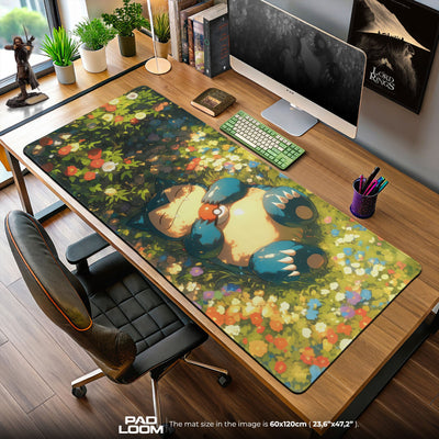 Snorlax Blumenfeld Mauspad, Pokémon Entspannte Gaming Schreibtischmatte