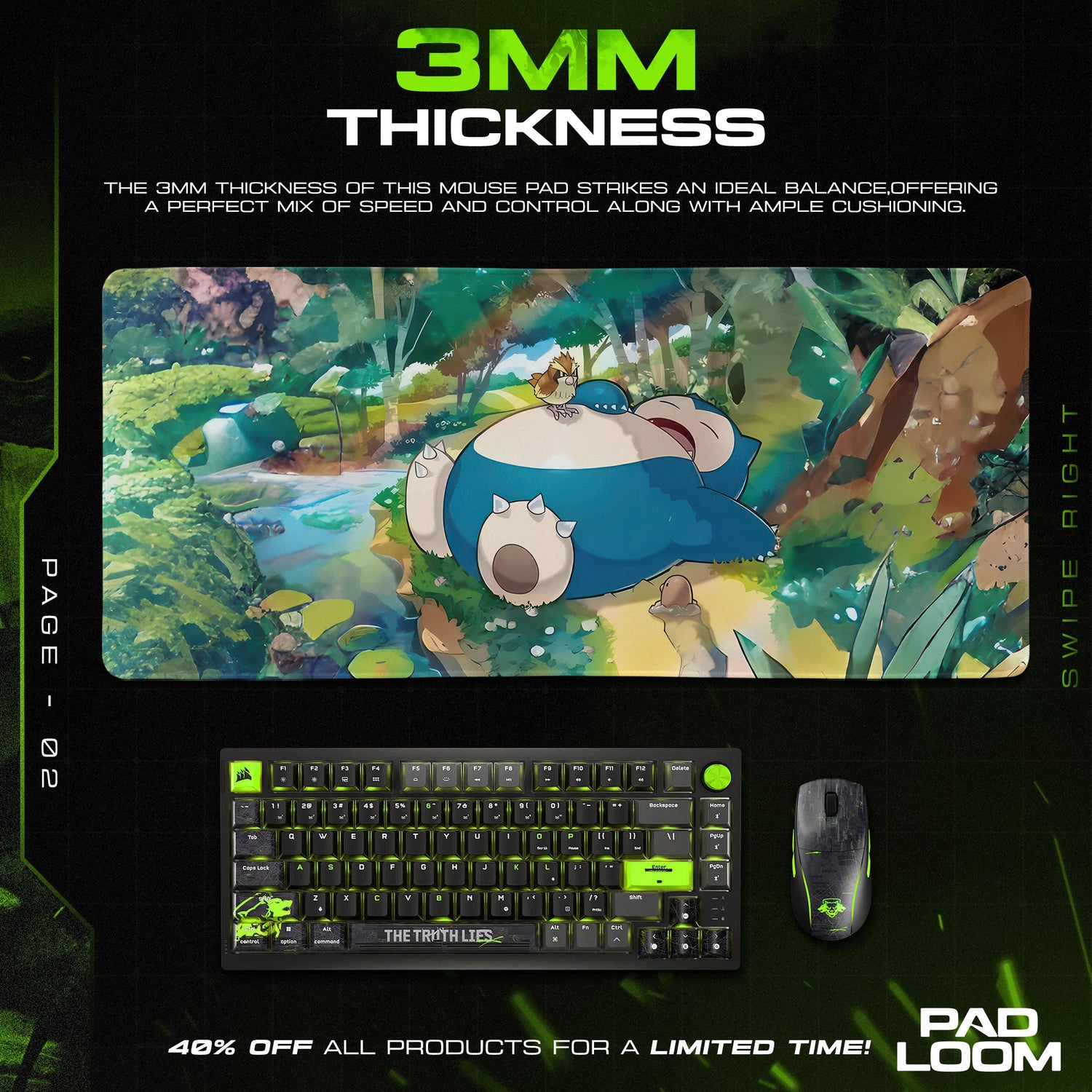 Snorlax Forest Mouse Pad, Woodland Nap Gaming Desk Mat Padloom